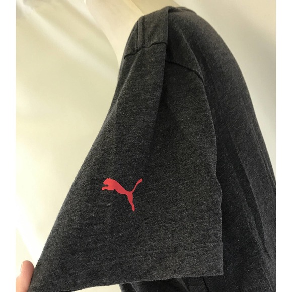 Puma Men's Dark Gray Short Sleeve T-Shirt Red Big Logo Size Medium Athletic Gym - Picture 3 of 10